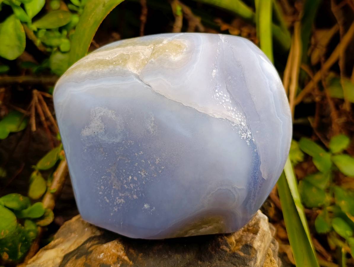Polished Blue Lace Agate Standing Free Form x 1 From Malawi - Toprock Gemstones and Minerals 
