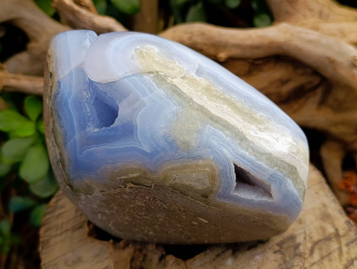 Polished Blue Lace Agate Standing Free Form x 1 From Malawi - Toprock Gemstones and Minerals 