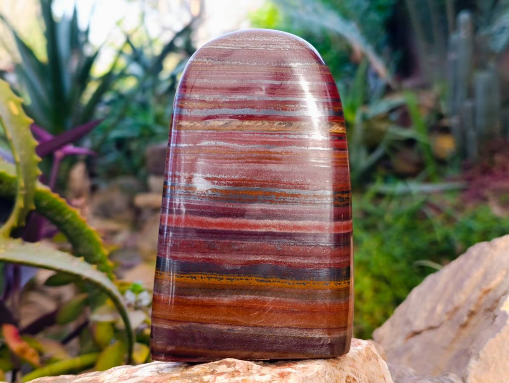Polished Banded Tiger Iron Standing Free Forms x 2 From South Africa - Toprock Gemstones and Minerals 