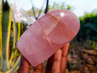 Polished Rose Quartz Standing Free Forms x 2 From Madagascar