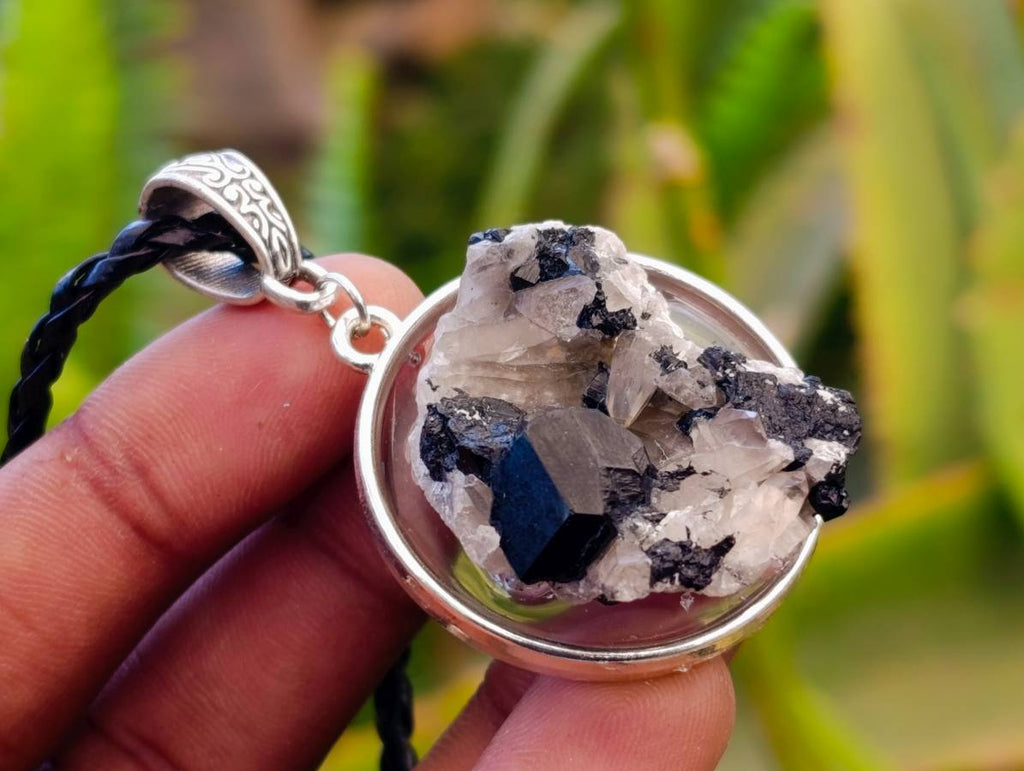 Hand Made Schorl Set In Resin & Silver Pendant - Sold Per Item - From Namibia - Toprock Gemstones and Minerals 