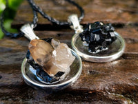 Hand Made Schorl Set In Resin & Silver Pendant - Sold Per Item - From Namibia
