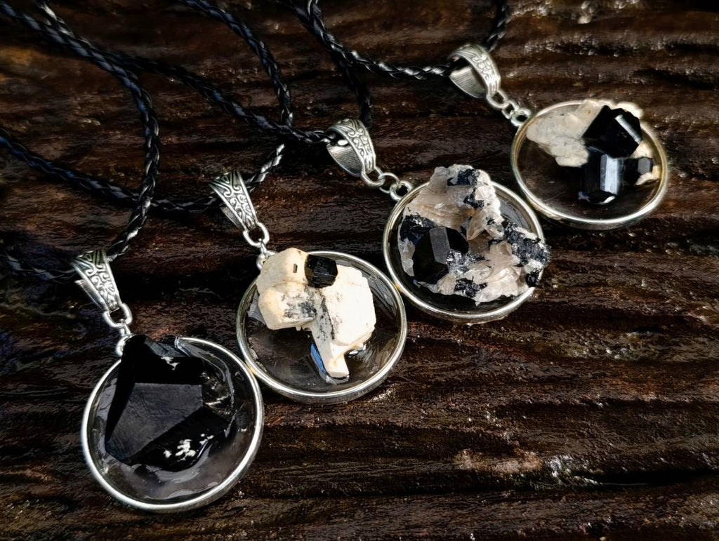Hand Made Schorl Set In Resin & Silver Pendant - Sold Per Item - From Namibia - Toprock Gemstones and Minerals 