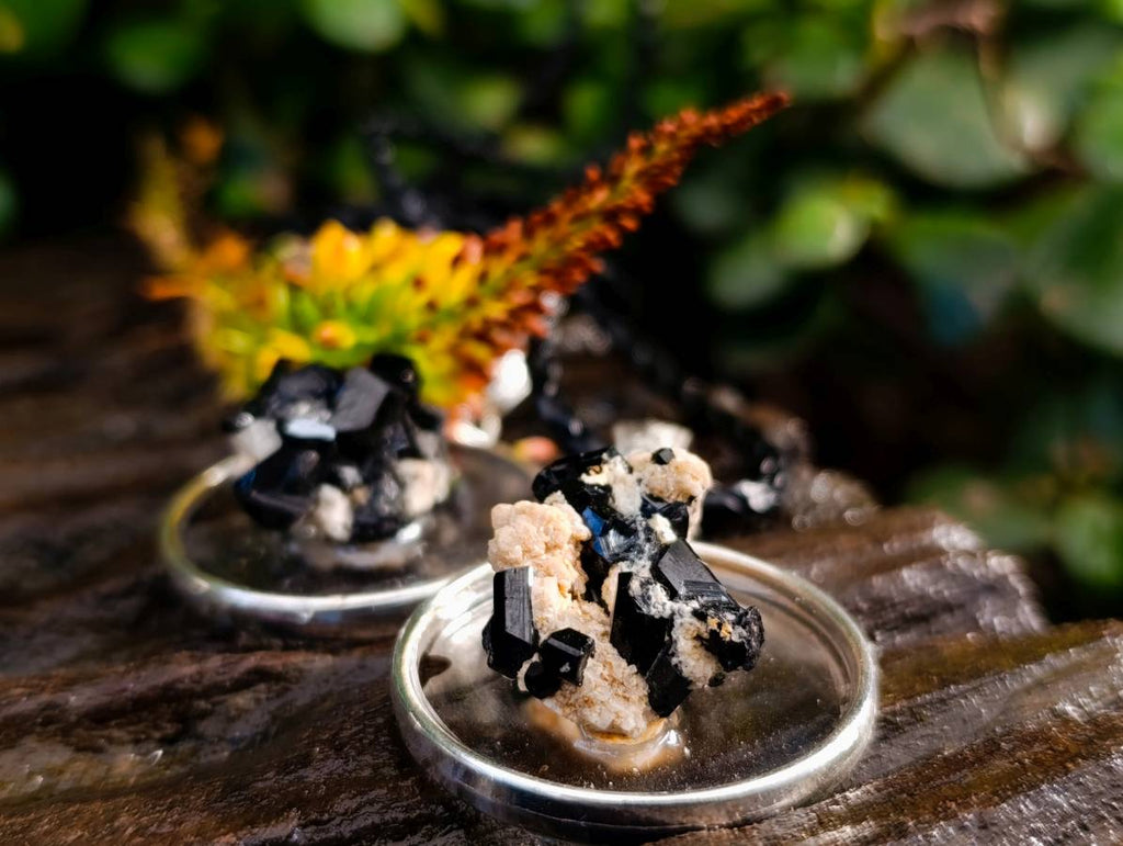 Hand Made Schorl Set In Resin & Silver Pendant - Sold Per Item - From Namibia - Toprock Gemstones and Minerals 
