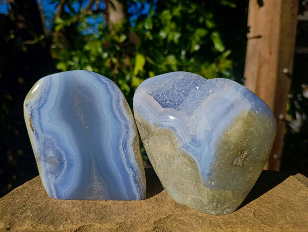 Polished Blue Lace Agate Standing Free Forms x 2 From Malawi