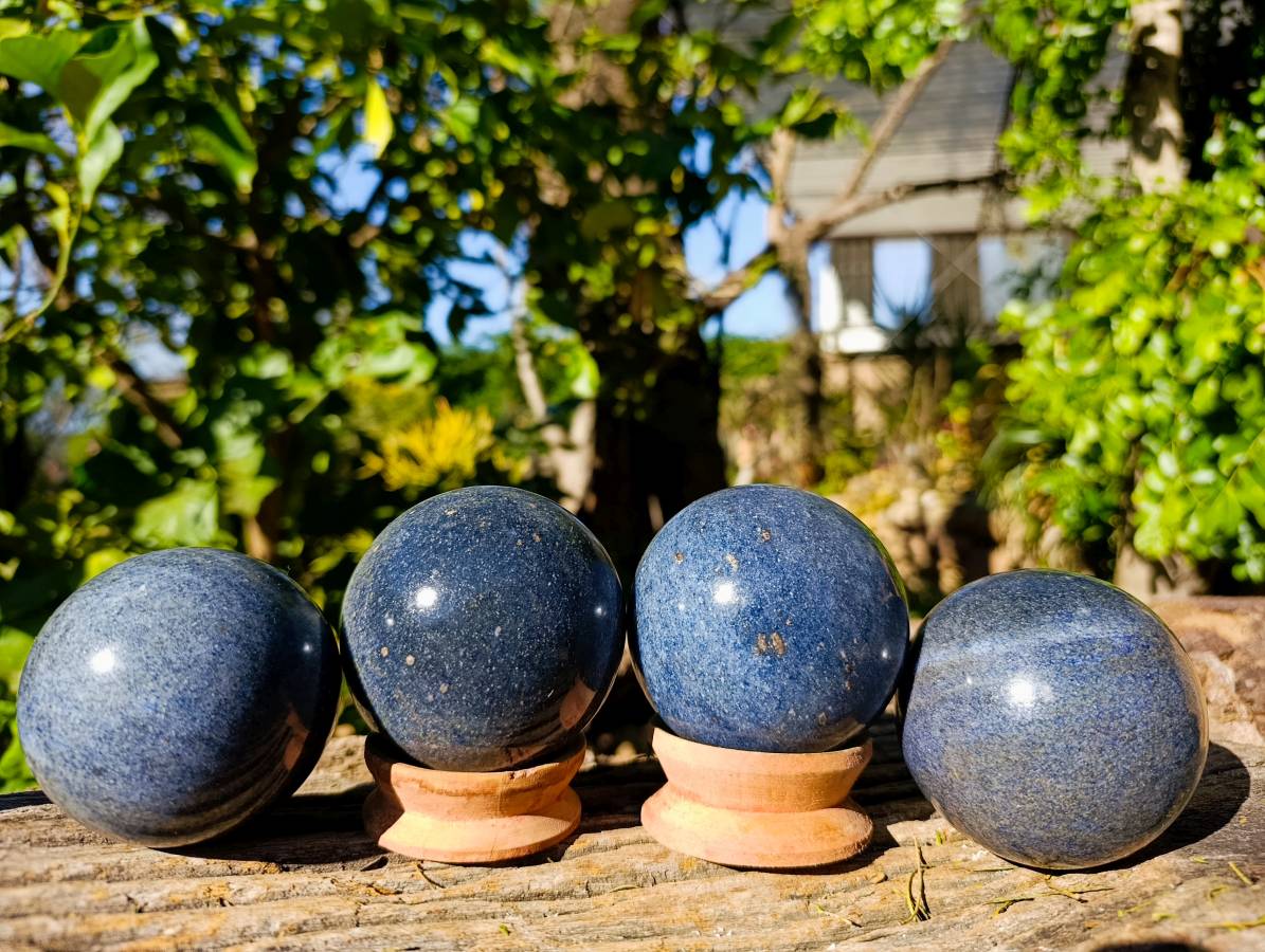 Polished Lazulite Spheres x 4 From Madagascar - Toprock Gemstones and Minerals 