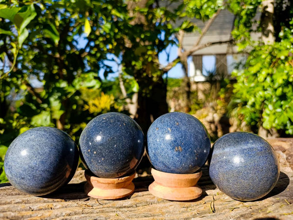 Polished Lazulite Spheres x 4 From Madagascar