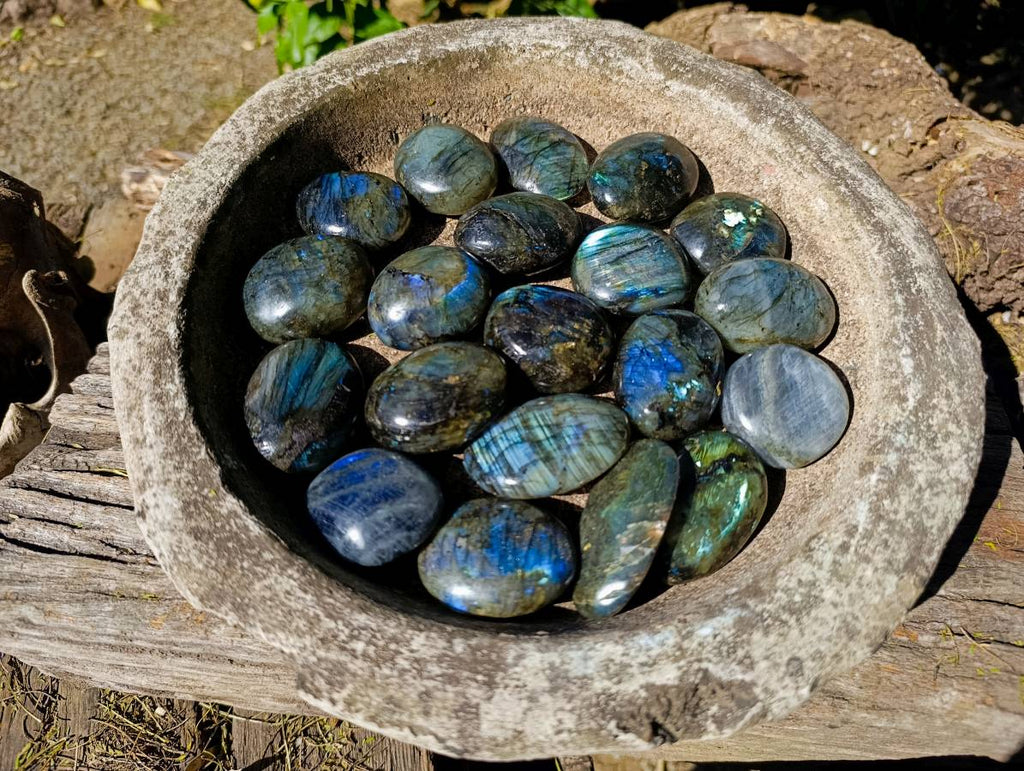 Polished Labradorite Palm Stones x 20 From Tulear, Madagascar - Toprock Gemstones and Minerals 