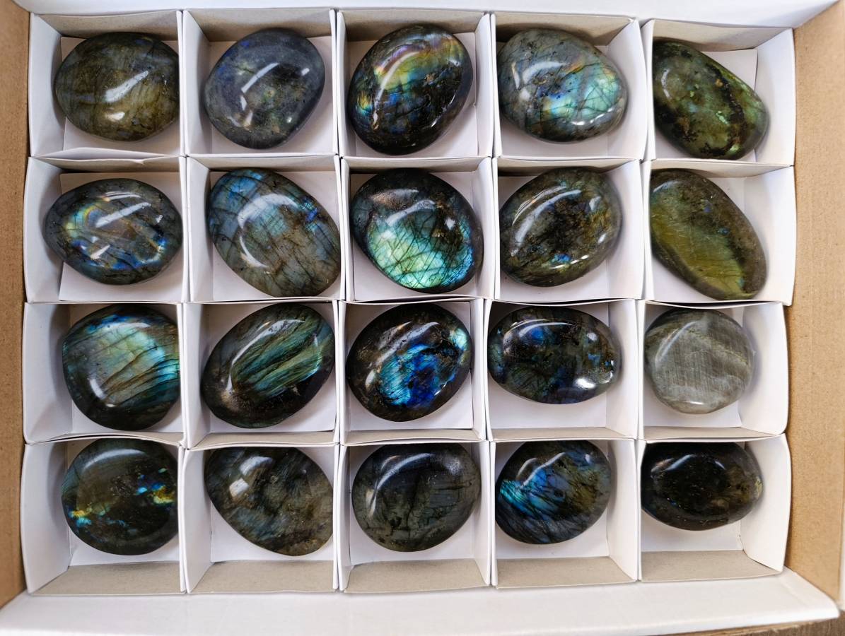 Polished Labradorite Palm Stones x 20 From Tulear, Madagascar - Toprock Gemstones and Minerals 