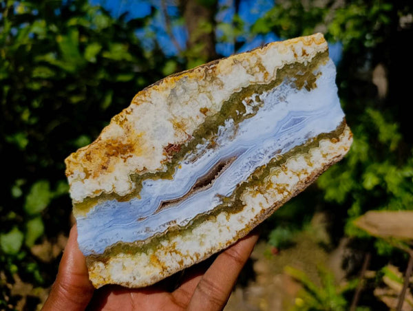 Polished On One Side 'Crazy' Blue Lace Agate x 3 From Namibia