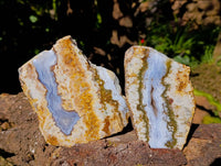 Polished On One Side 'Crazy' Blue Lace Agate x 3 From Namibia