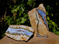 Polished On One Side 'Crazy' Blue Lace Agate x 3 From Namibia