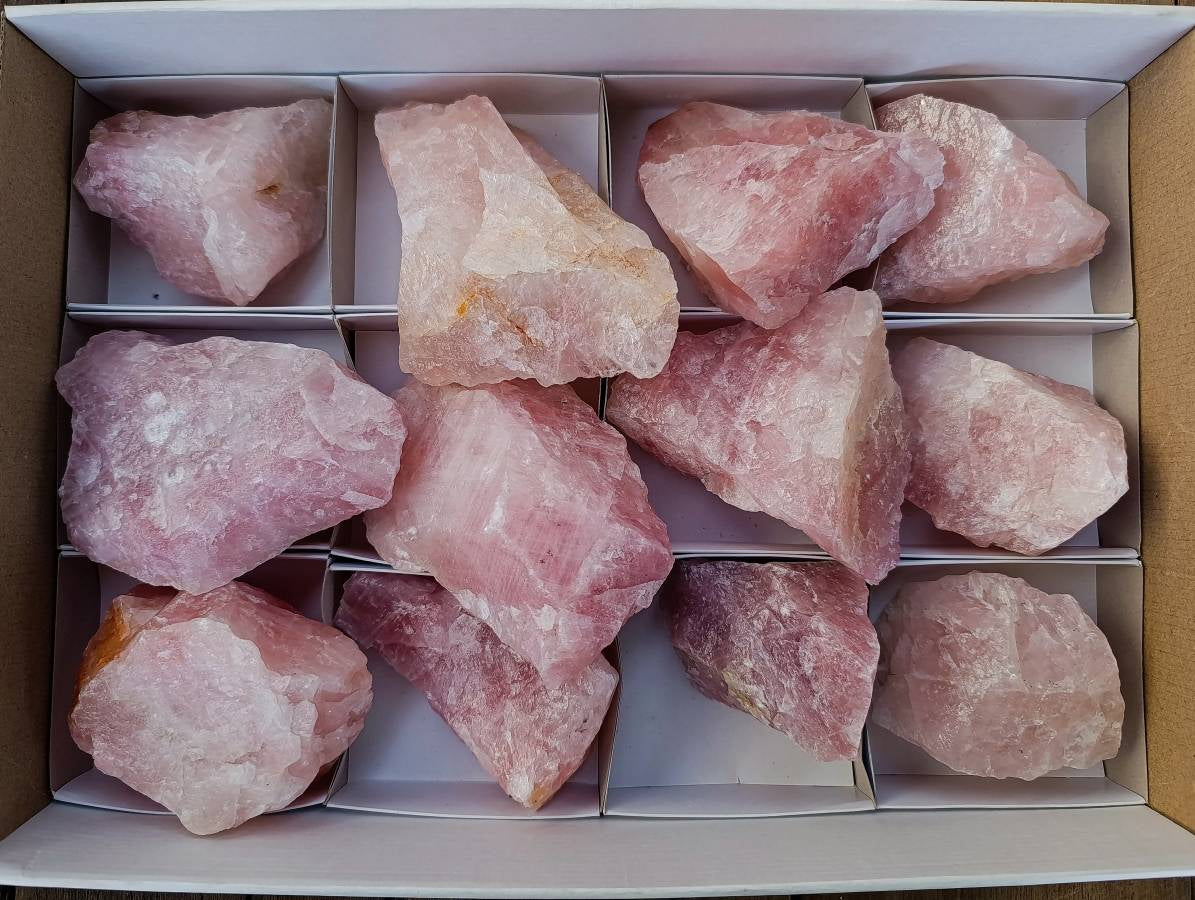 Natural Pink Rose Quartz Cobbed Specimens x 12 From North Cape, South Africa - Toprock Gemstones and Minerals 