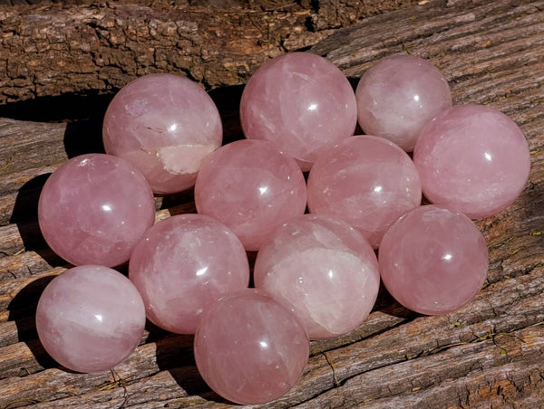 Polished Rose Quartz Spheres x 12 From Madagascar