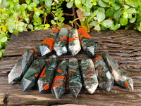 Polished Double Terminated Bloodstone Points x 12 From Swaziland