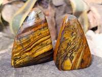 Polished Tigers Eye Standing Free Forms x 3 From South Africa