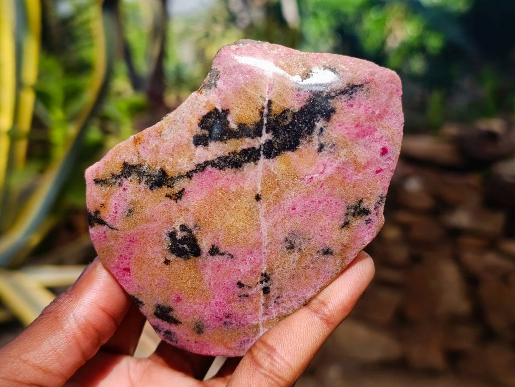 Polished On One Side Rhodonite x 8 From Madagascar - Toprock Gemstones and Minerals 
