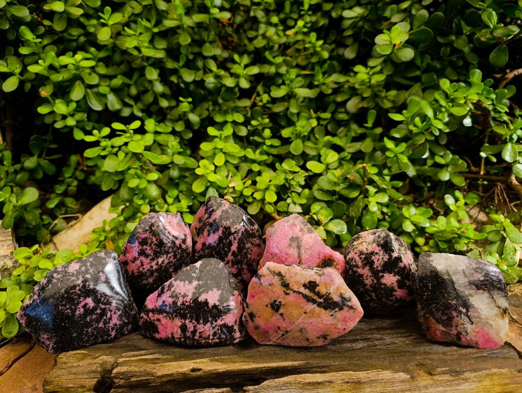 Polished On One Side Rhodonite x 8 From Madagascar - Toprock Gemstones and Minerals 