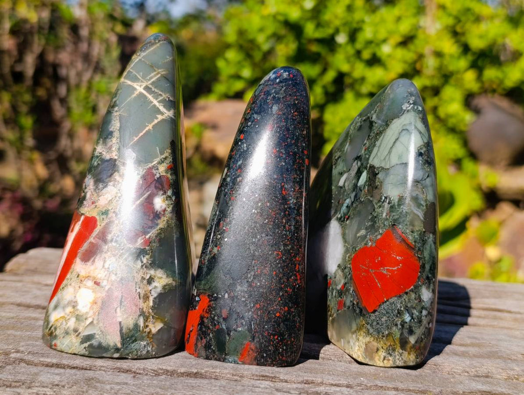 Polished Bloodstone Standing Free Forms x 3 From Swaziland - Toprock Gemstones and Minerals 