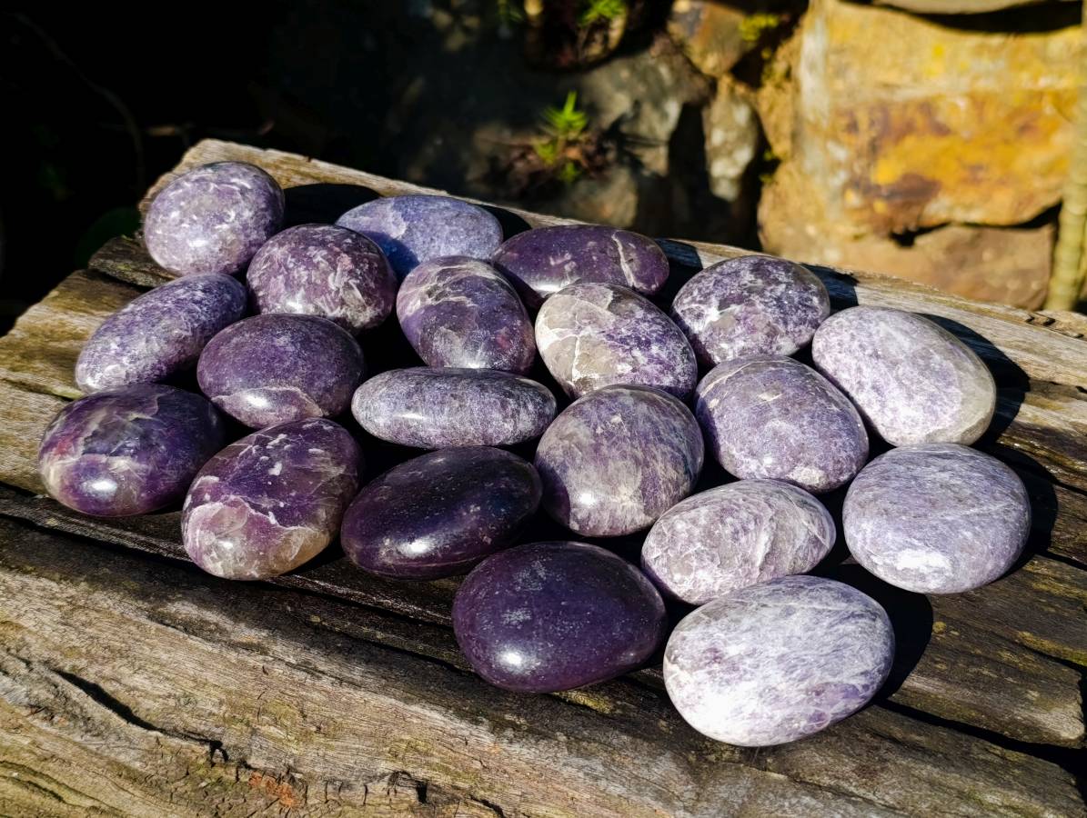 Polished Lepidolite with Pink Rubellite Palm Stones x 20 From Ambatondrazaka, Madagascar - Toprock Gemstones and Minerals 