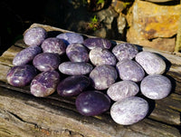 Polished Lepidolite with Pink Rubellite Palm Stones x 20 From Ambatondrazaka, Madagascar