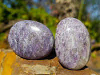Polished Lepidolite with Pink Rubellite Palm Stones x 20 From Ambatondrazaka, Madagascar