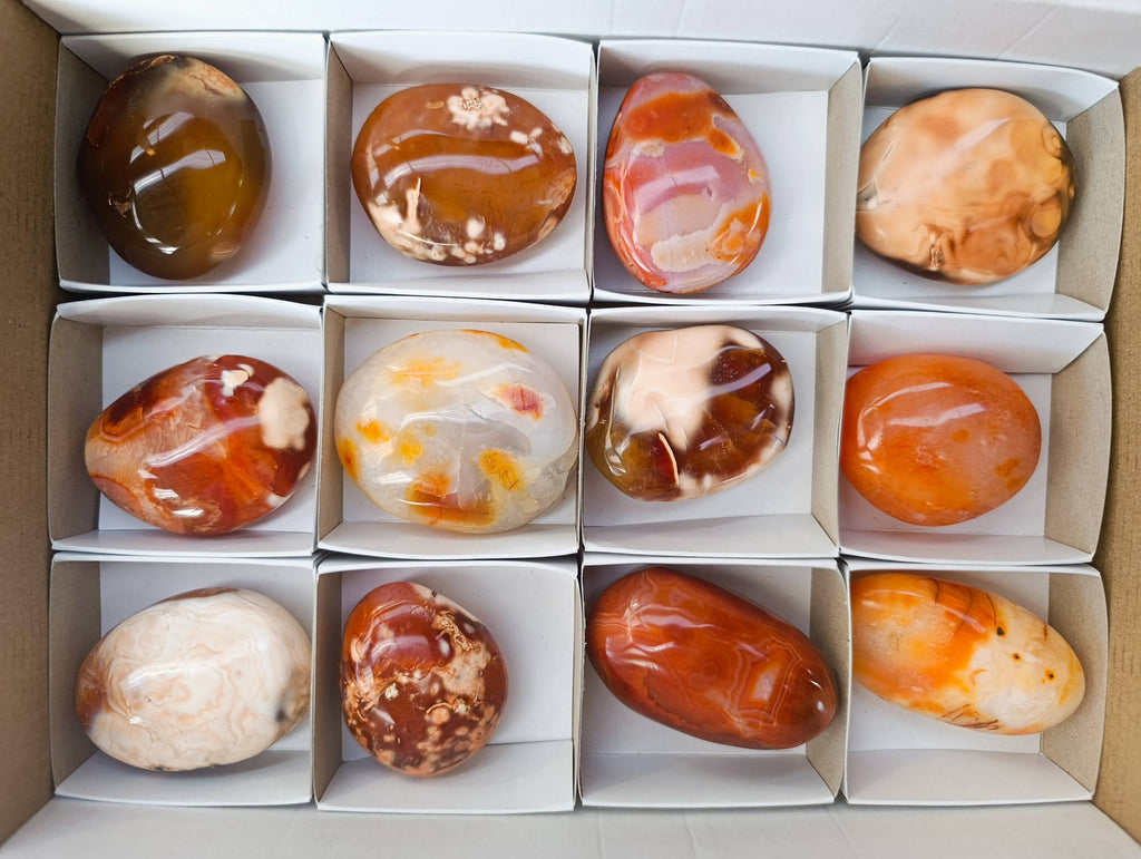 Polished Carnelian Agate Palm Stones x 12 From Madagascar - Toprock Gemstones and Minerals 