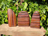Polished Banded Tiger Iron Standing Free Forms x 3 From South Africa
