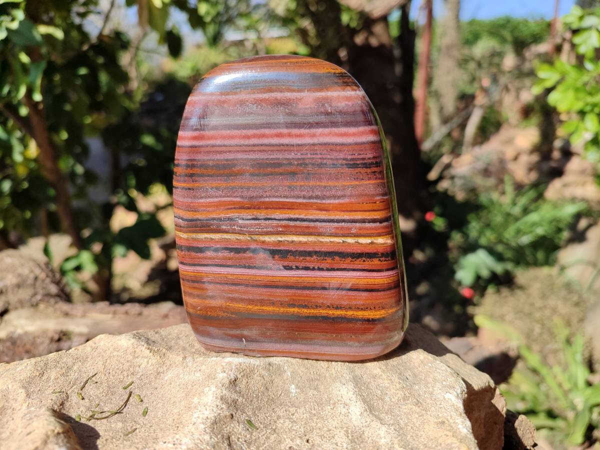 Polished Banded Tiger Iron Standing Free Forms x 3 From South Africa - Toprock Gemstones and Minerals 