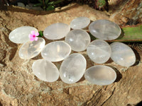 Polished Girasol Pearl Quartz Palm Stones x 12 From Ambatondrazaka, Madagascar