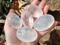 Polished Girasol Pearl Quartz Palm Stones x 12 From Ambatondrazaka, Madagascar