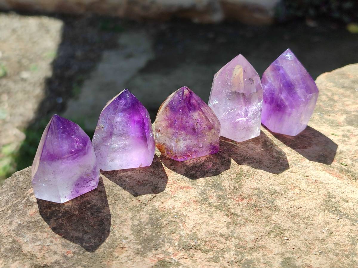 Polished Window Amethyst Crystals x 12 From Madagascar - Toprock Gemstones and Minerals 