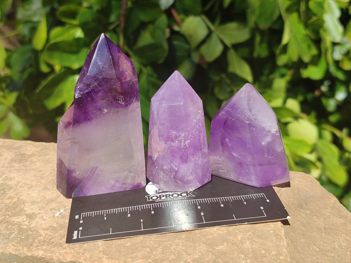 Polished Window Amethyst Crystals x 12 From Madagascar - Toprock Gemstones and Minerals 