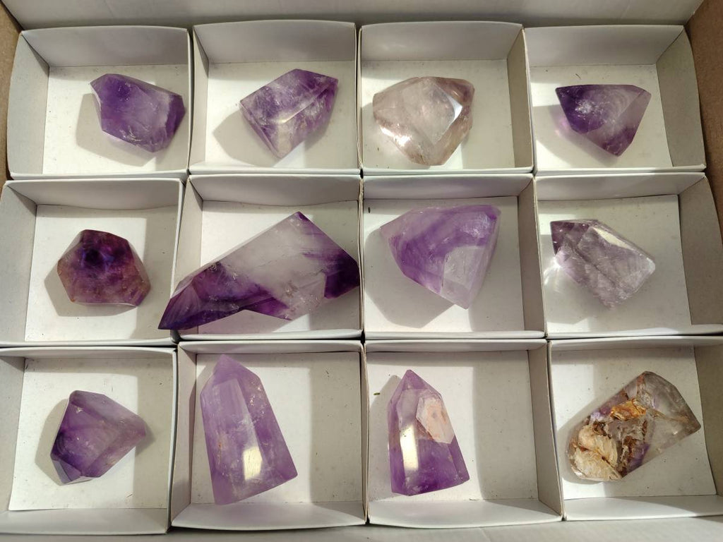 Polished Window Amethyst Crystals x 12 From Madagascar - Toprock Gemstones and Minerals 