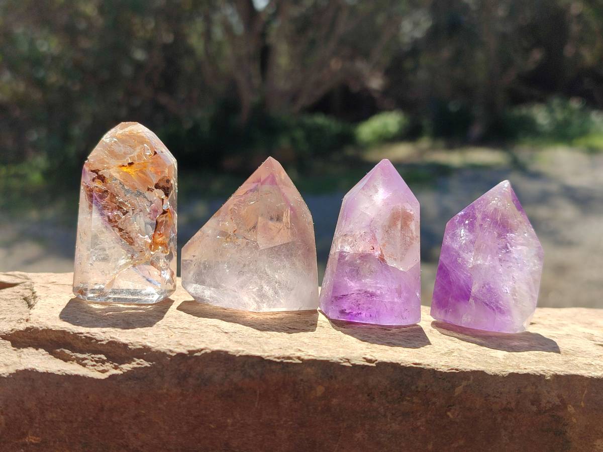 Polished Window Amethyst Crystals x 12 From Madagascar - Toprock Gemstones and Minerals 