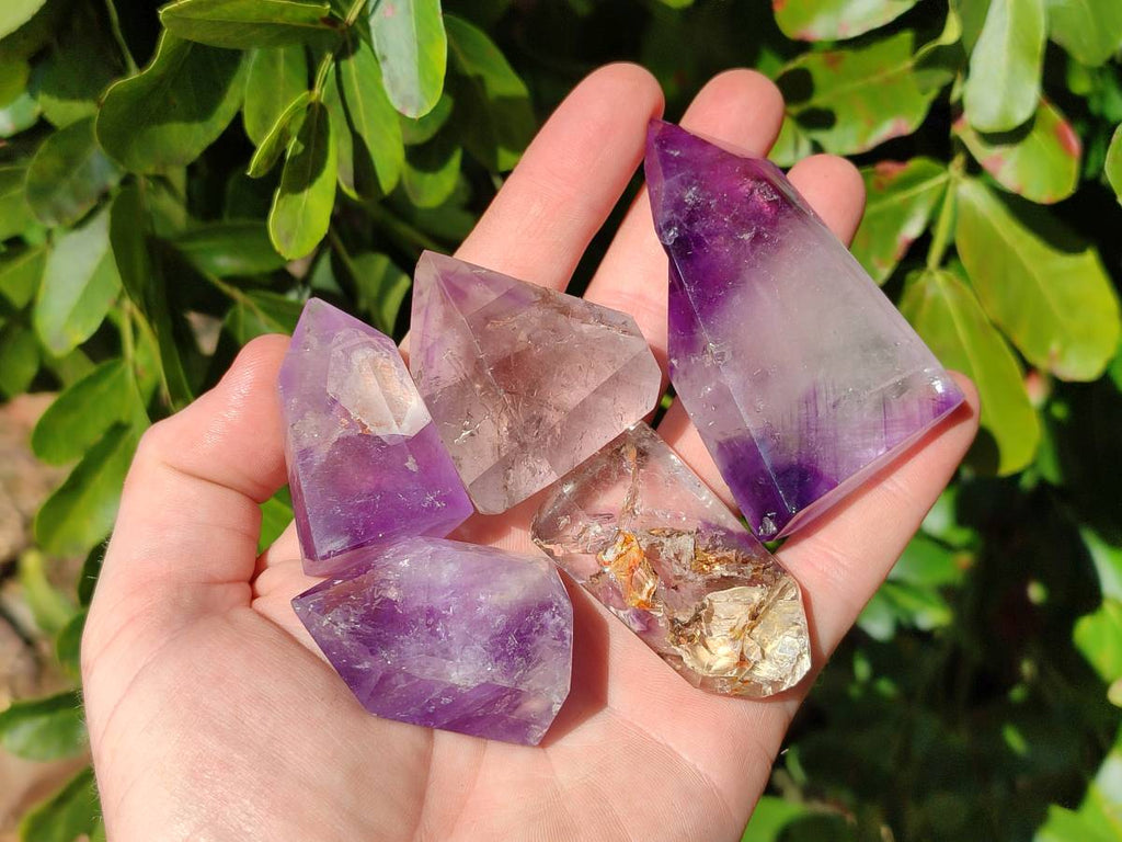 Polished Window Amethyst Crystals x 12 From Madagascar - Toprock Gemstones and Minerals 