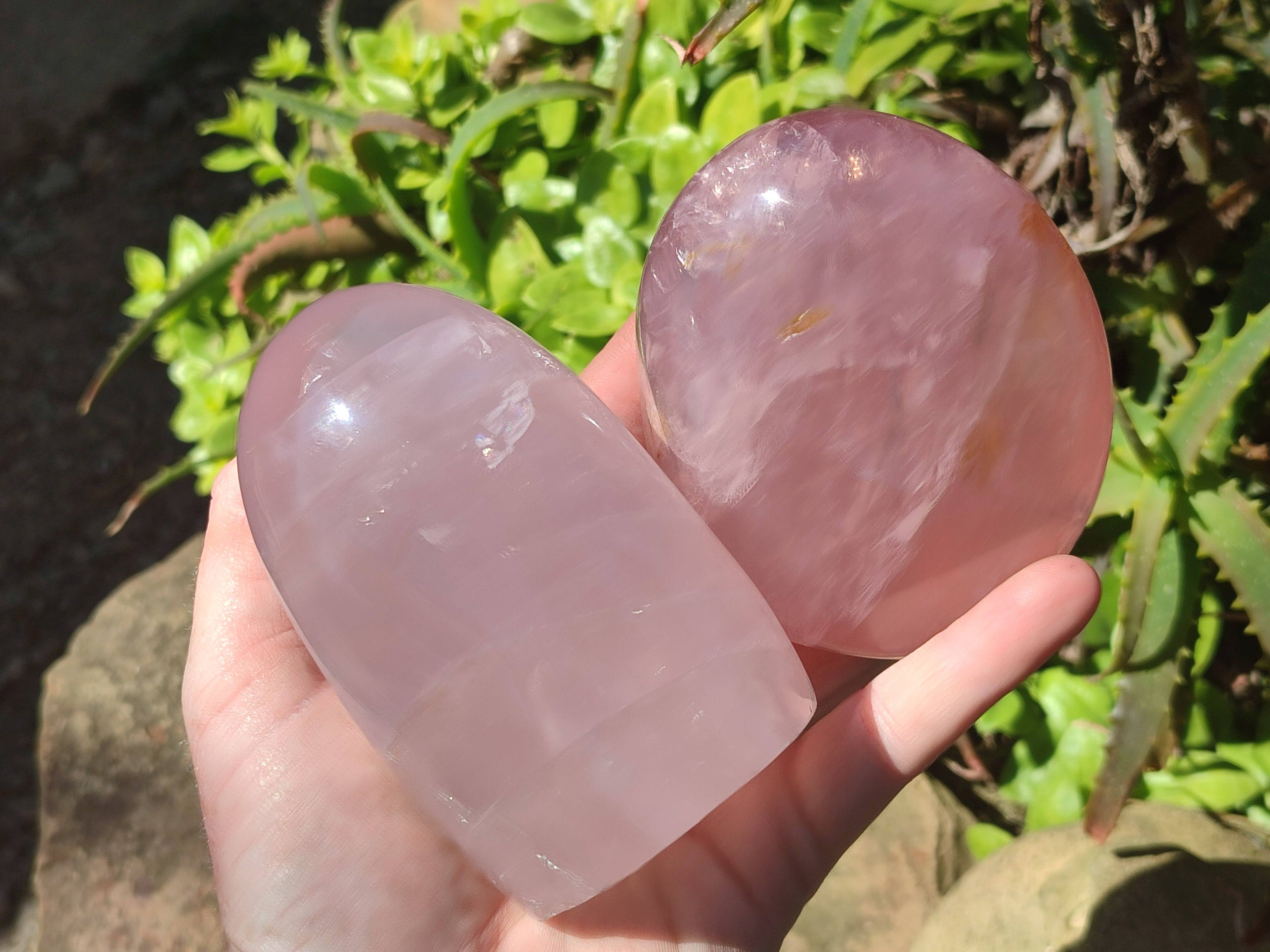 Polished Rose Quartz Standing Free Forms x 2 From Madagascar - Toprock Gemstones and Minerals 