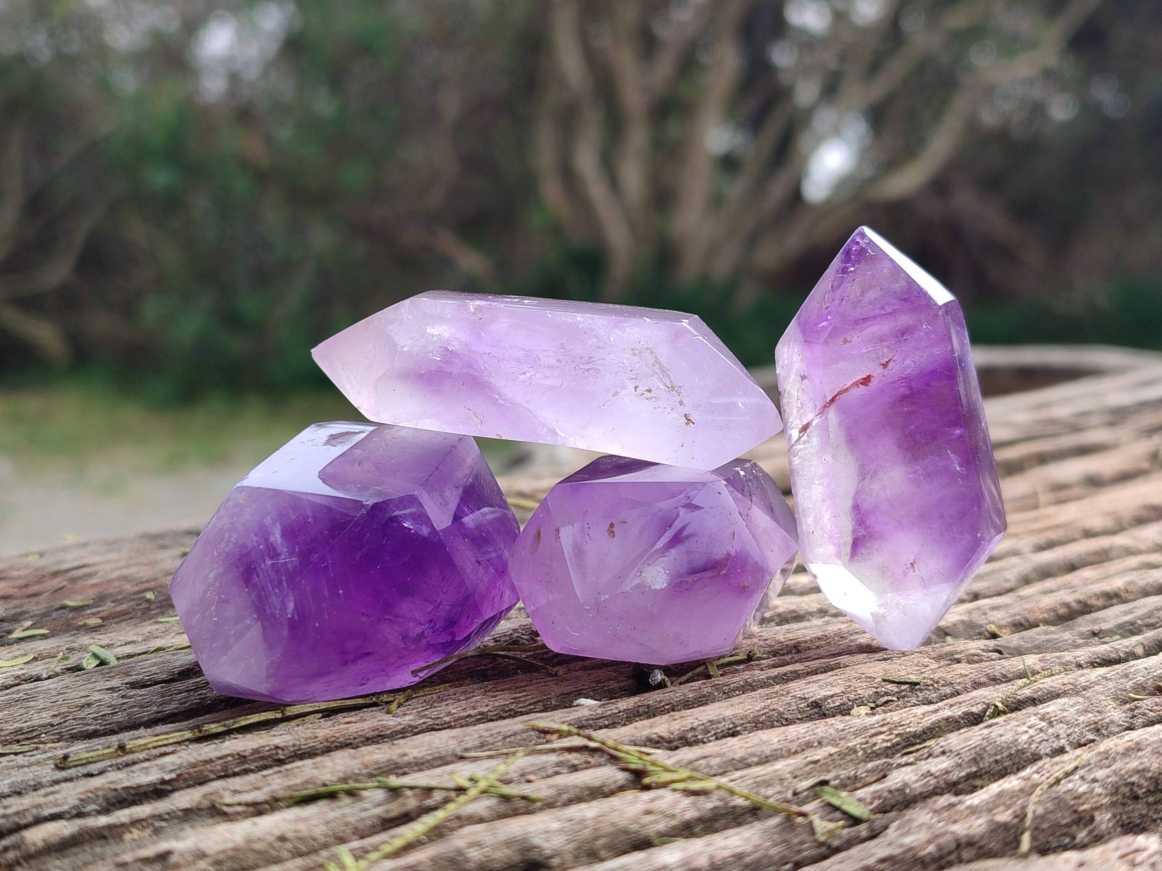Polished Window Amethyst Crystals x 12 From Madagascar - Toprock Gemstones and Minerals 