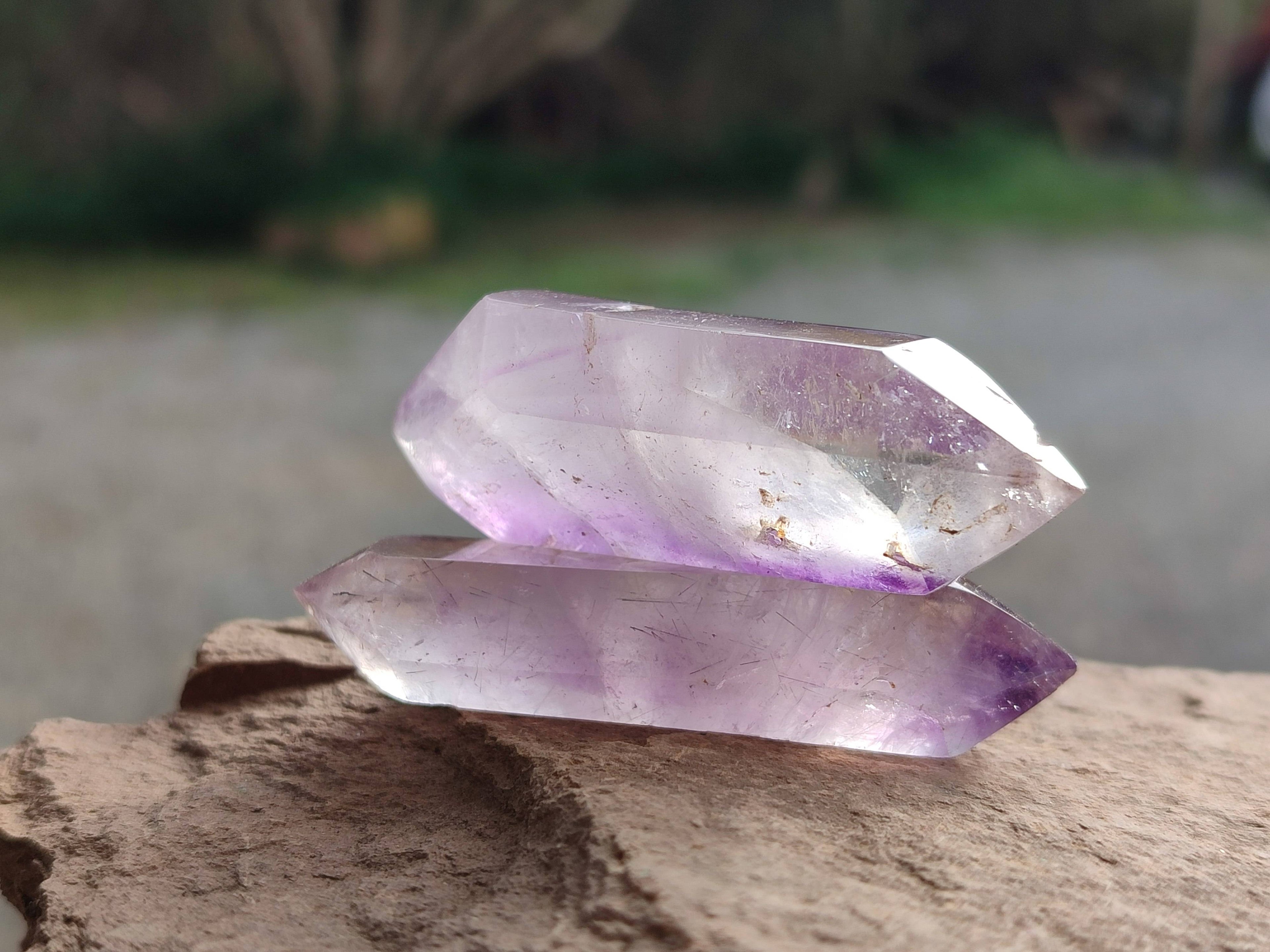 Polished Window Amethyst Crystals x 12 From Madagascar - Toprock Gemstones and Minerals 