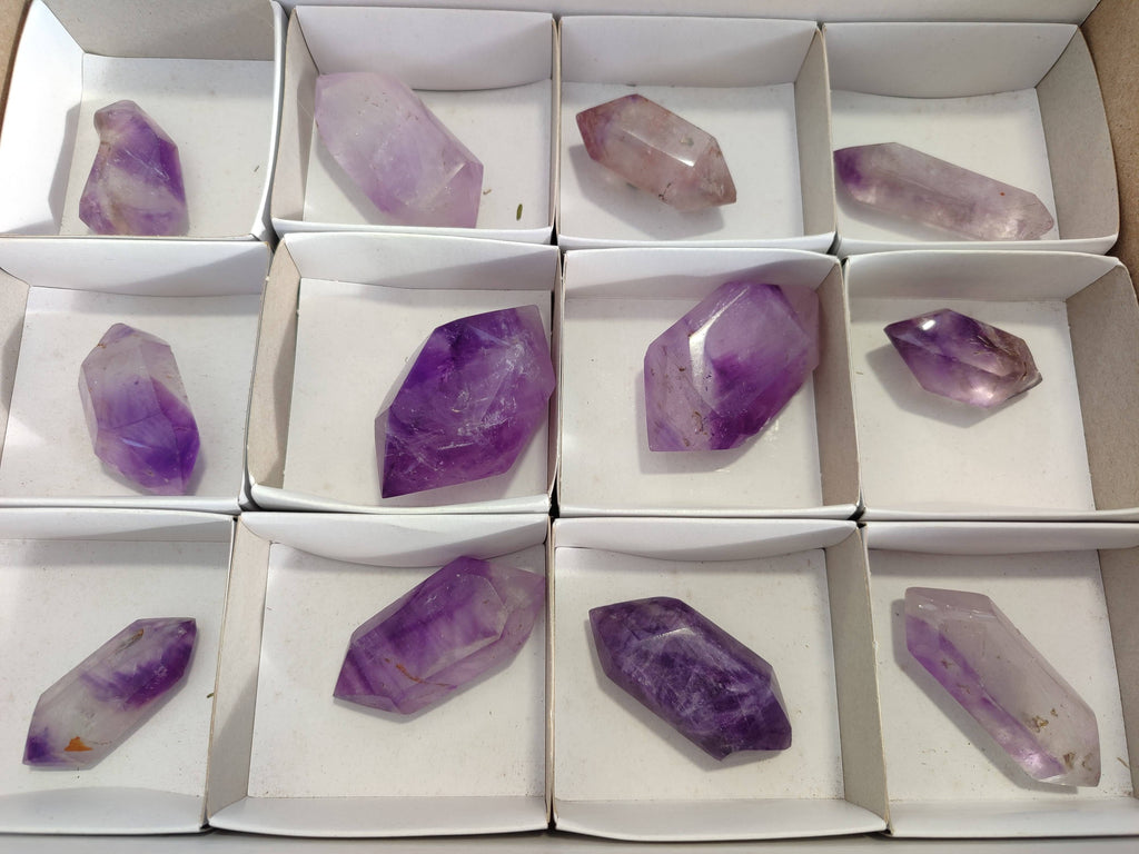 Polished Window Amethyst Crystals x 12 From Madagascar - Toprock Gemstones and Minerals 