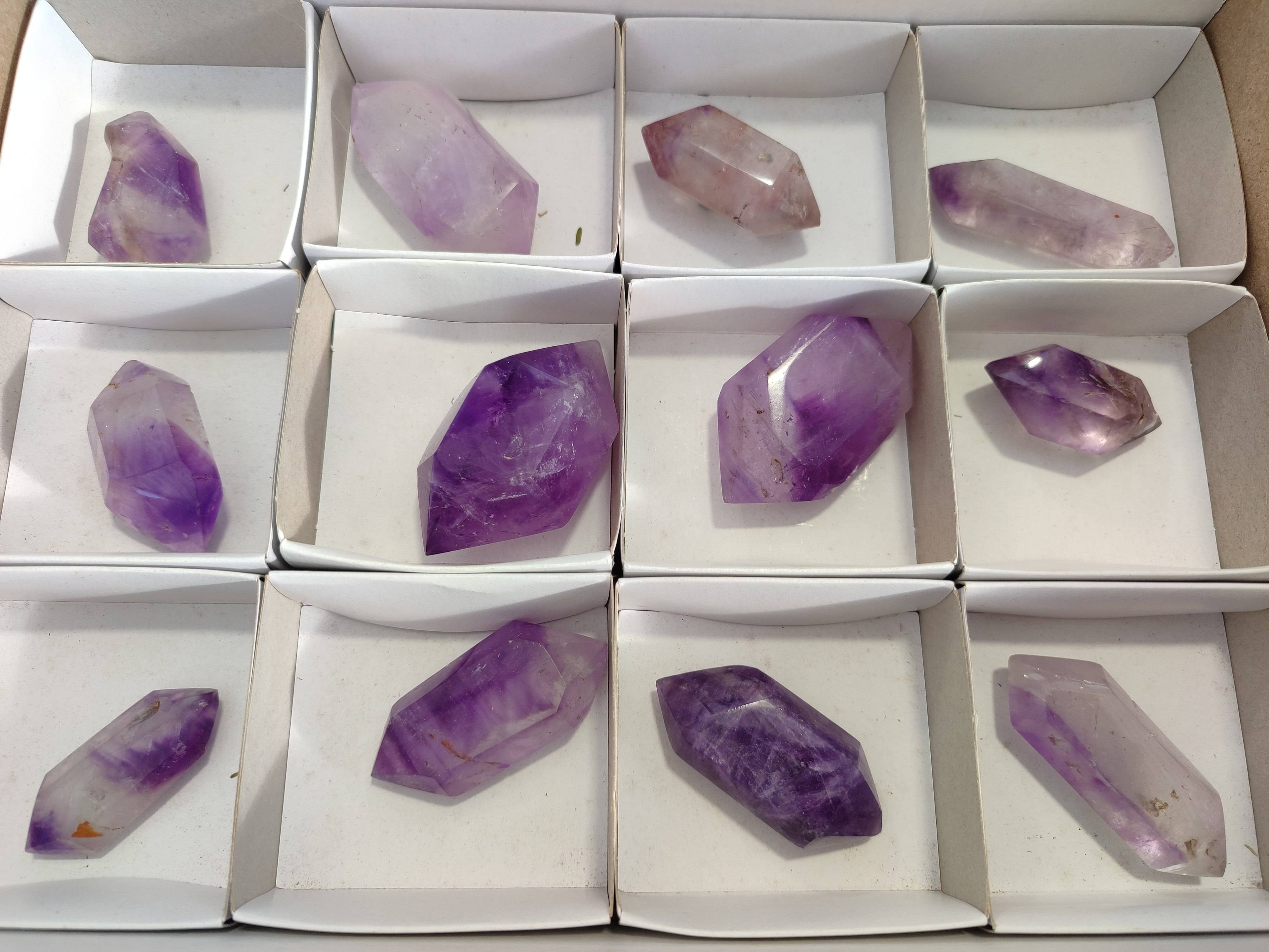 Polished Window Amethyst Crystals x 12 From Madagascar - Toprock Gemstones and Minerals 
