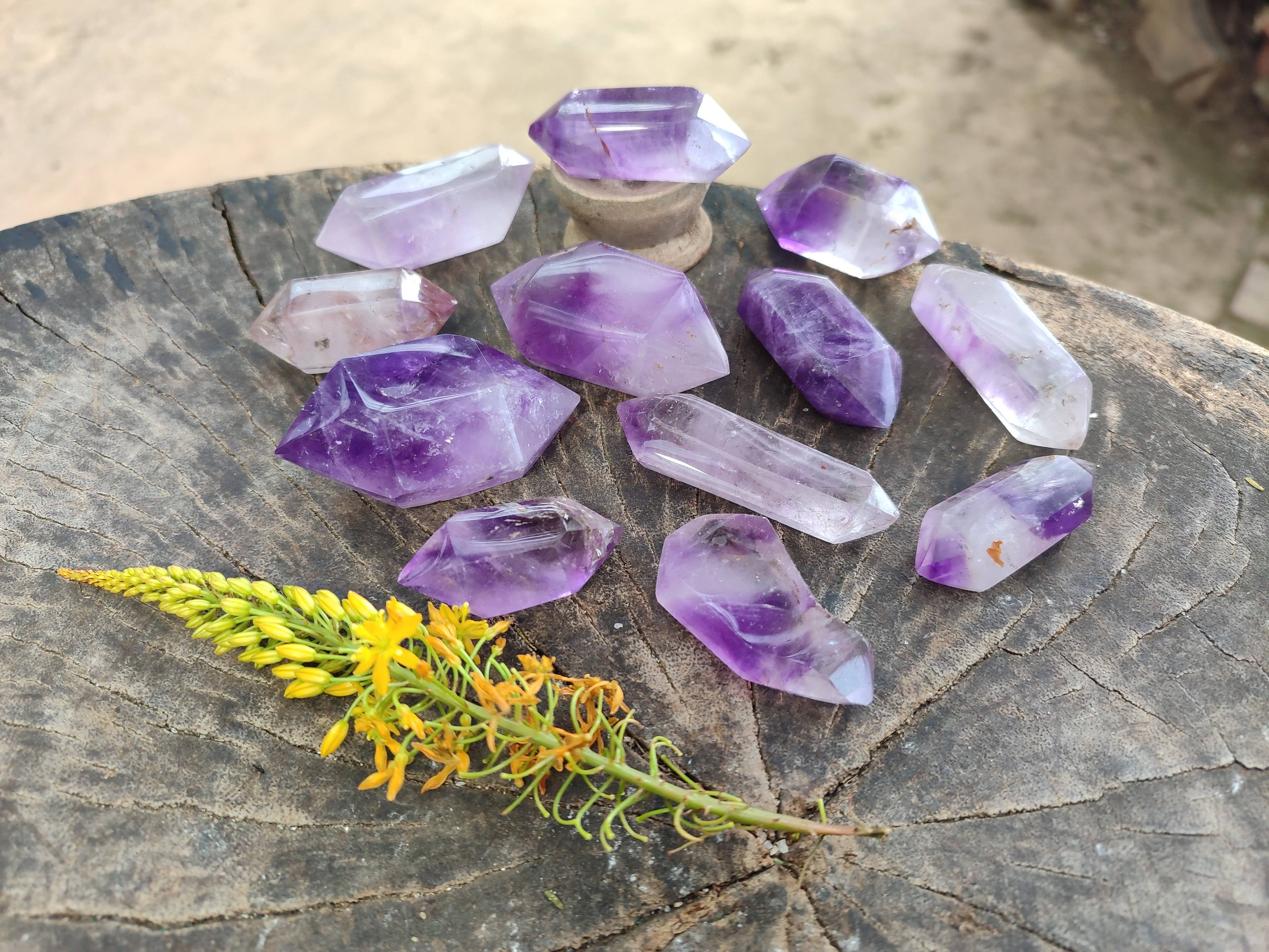 Polished Window Amethyst Crystals x 12 From Madagascar - Toprock Gemstones and Minerals 