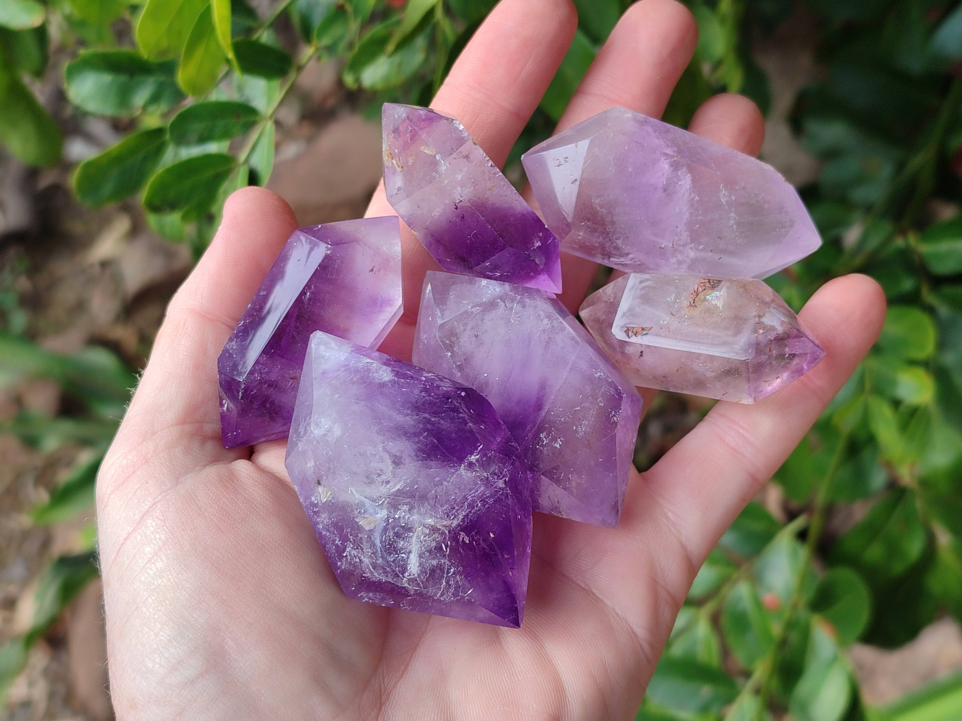 Polished Window Amethyst Crystals x 12 From Madagascar - Toprock Gemstones and Minerals 