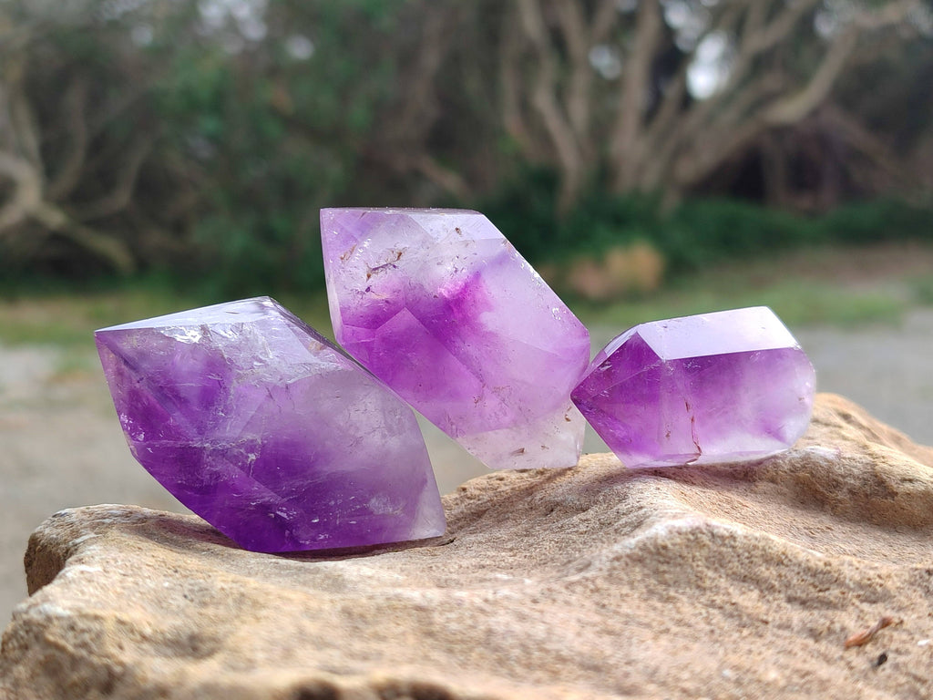 Polished Window Amethyst Crystals x 12 From Madagascar - Toprock Gemstones and Minerals 