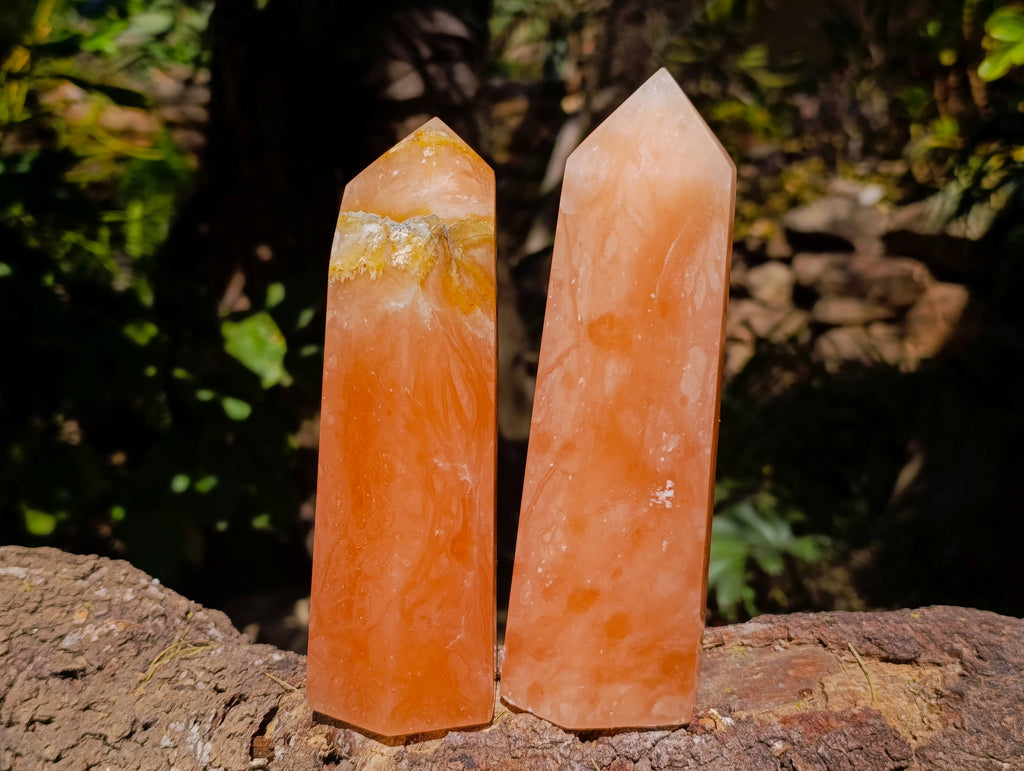 Polished Orange Twist Calcite Points x 2 From Madagascar - Toprock Gemstones and Minerals 