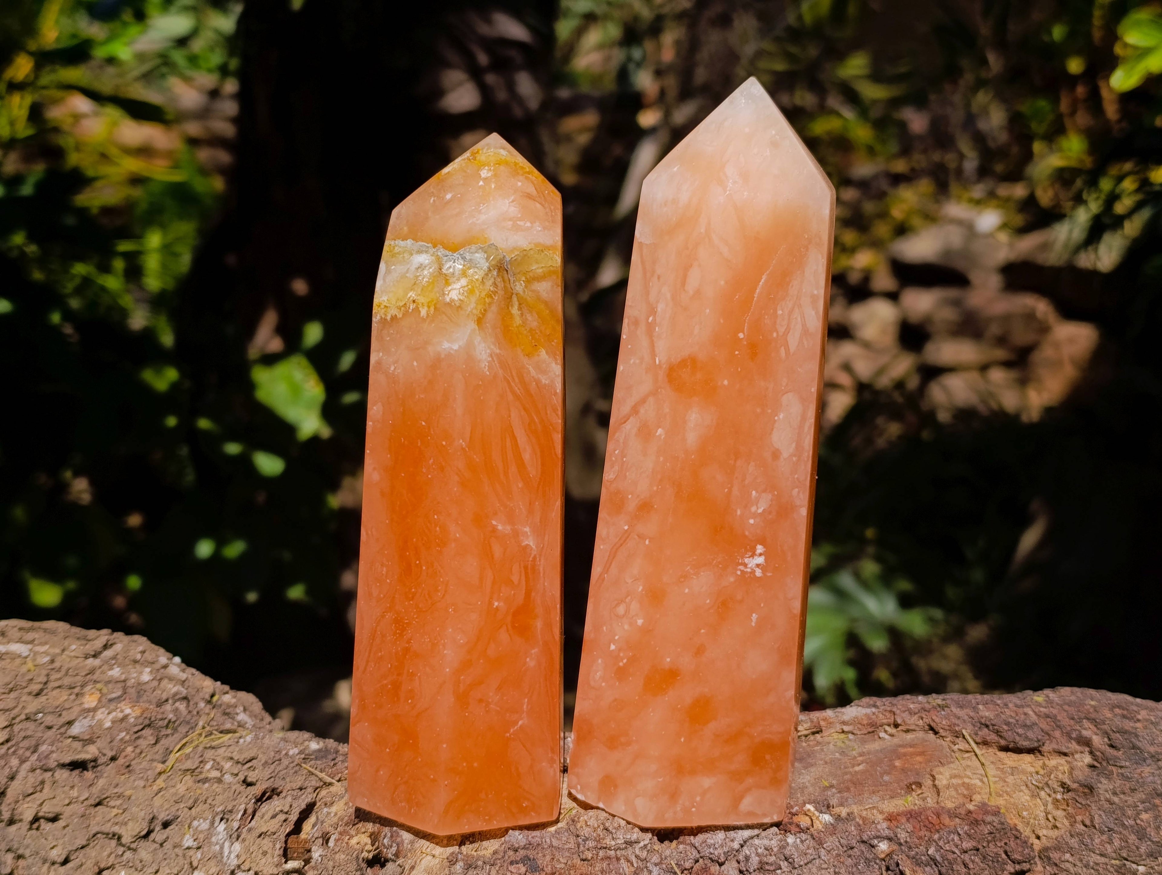 Polished Orange Twist Calcite Points x 2 From Madagascar - Toprock Gemstones and Minerals 