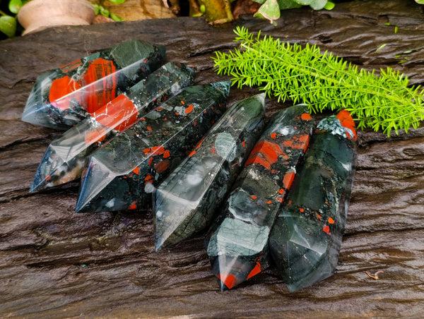 Polished Double Terminated Bloodstone Points x 6 From Swaziland - Toprock Gemstones and Minerals 