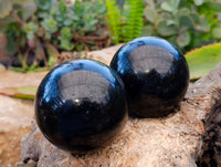 Polished Black Tourmaline Spheres x 3 From Madagascar - Toprock Gemstones and Minerals 