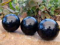 Polished Black Tourmaline Spheres x 3 From Madagascar - Toprock Gemstones and Minerals 