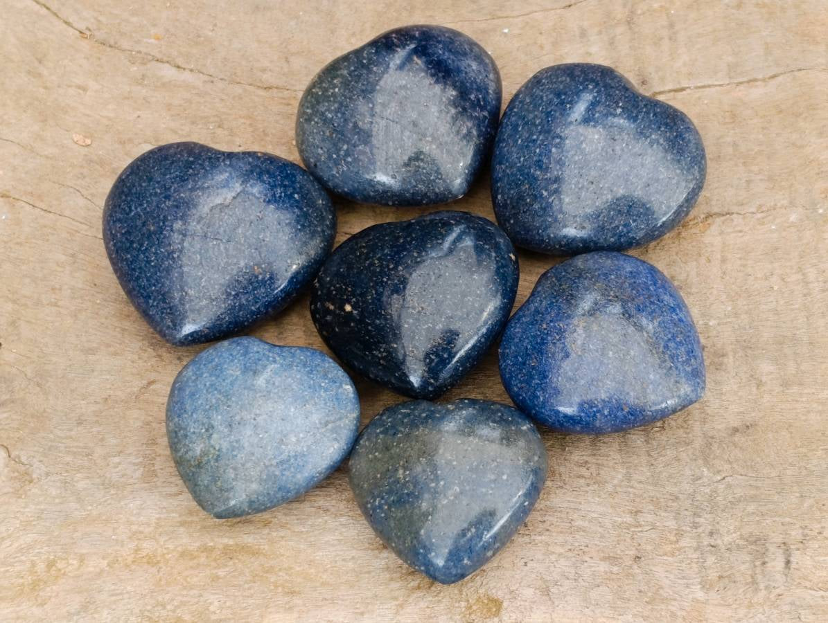 Polished Lazulite Hearts x 35 From Madagascar - Toprock Gemstones and Minerals 